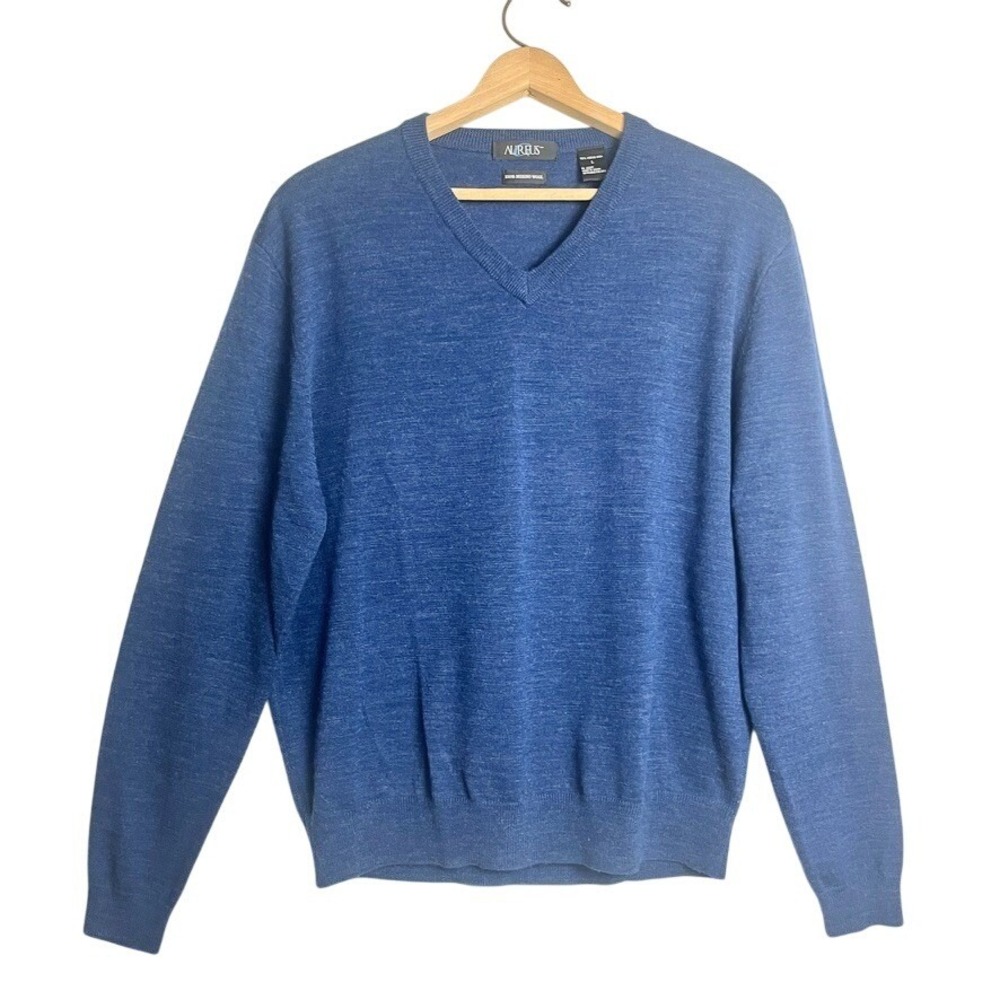 men's aureus quiet luxury merino wool blue v‎ neck sweater